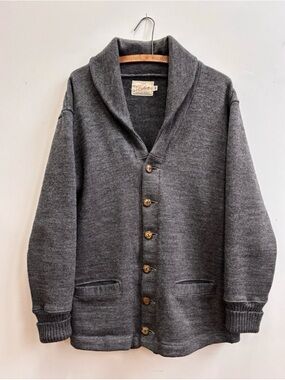 Dehen 1920 Shawl Collar Wool Cardigan Sweater Charcoal Medium Made In USA